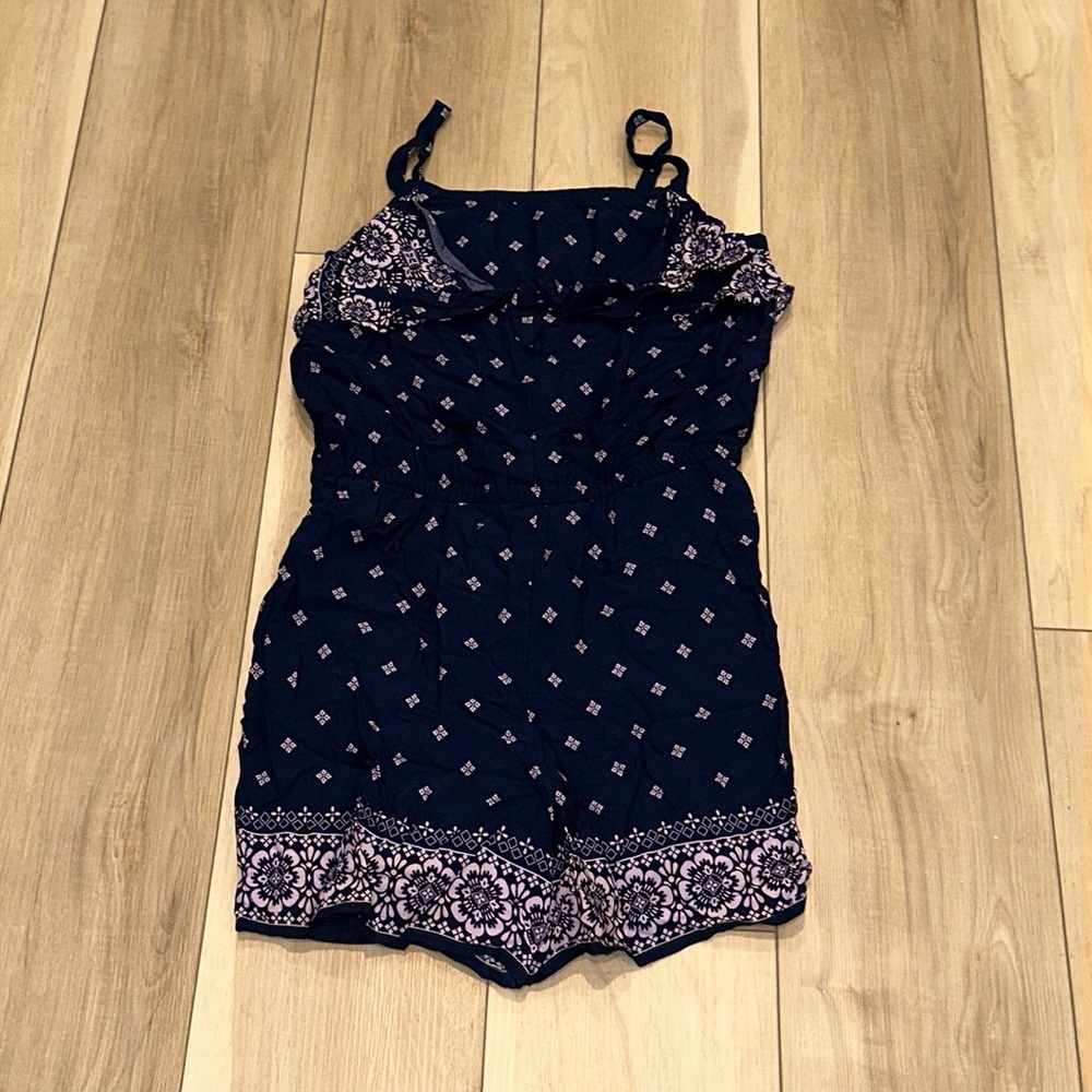 New Justice Brand One Piece Boho Romper Jumper Teen Tween Size 14 Blue White NWT